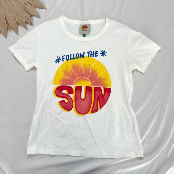 FARM Rio Anthropologie Follow The Sun White Graphic Tee - Picture 5 of 11